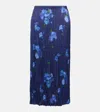 Vince Poppy Blur Plissé Midi Skirt In Blue