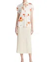 Vince Printed Split Neck Silk Top In Multi