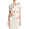 Vince Printed Split Neck Silk Top In Cream Dusk