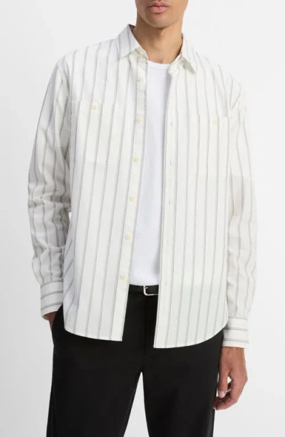 Vince Port Stripe Button-up Shirt In White