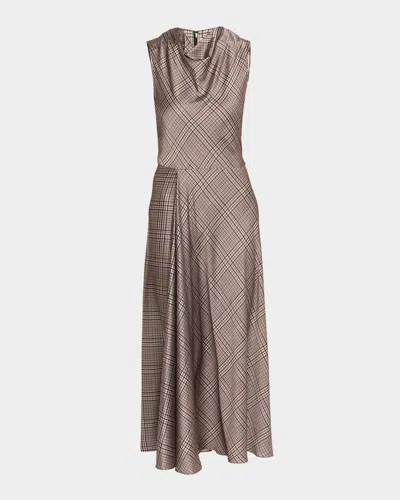Vince Pressed Plaid Cowl-neck Dress In Multi
