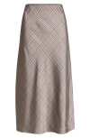 Vince Pressed Plaid Satin Slip Skirt In Brown