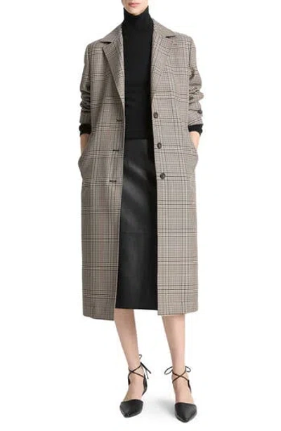 Vince Pressed Plaid Wool Blend Coat In Multi