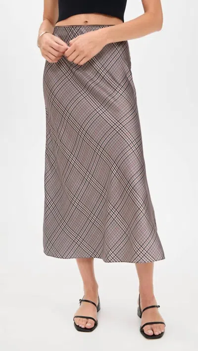 Vince Pressed Shaped Hem Skirt In Brown Multi Plaid