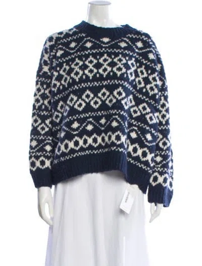 Pre-owned Vince Printed Crew Neck Sweater In Blue