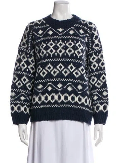 Pre-owned Vince Printed Crew Neck Sweater In Blue