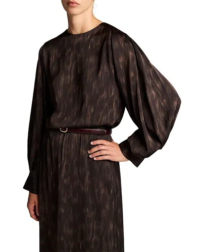 Vince Printed Raglan Sleeve Tie Neck Top In Brown