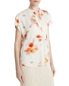 VINCE PRINTED SPLIT NECK SILK TOP