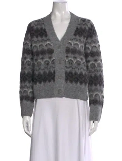 Pre-owned Vince Printed V-neck Sweater In Gray