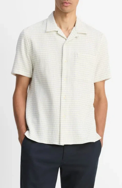 Vince Provence Check Cotton Seersucker Camp Shirt