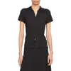 Vince Smocked Short-sleeve Button-front Shirt In Black