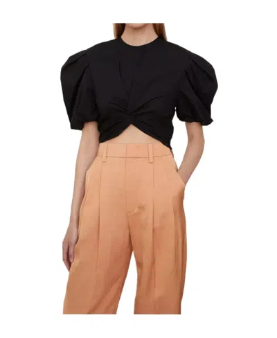 Vince Puff-sleeve Cropped Blouse In Black