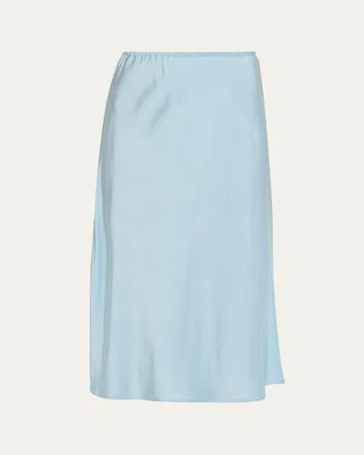 Vince Side Slit Matte Satin Slip Skirt In Blue