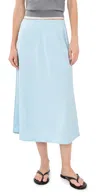Vince Side Slit Matte Satin Slip Skirt In Blue