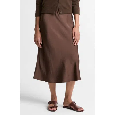 Vince Pull-on Satin Slip Skirt In Dark Bark
