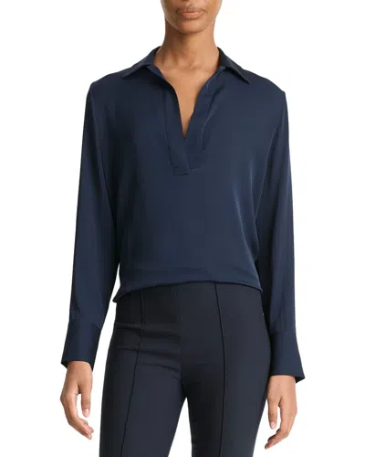 Vince Pullover Silk-blend Polo Shirt In Blue