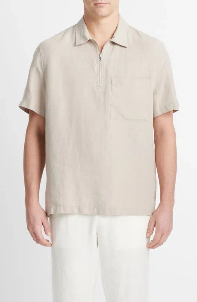 Vince Quarter Zip Short Sleeve Shirt In Pumice Rock