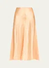 Vince Raw Edge Paneled Satin Slip Skirt In Cantaloupe