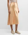 Vince Raw Edge Paneled Satin Slip Skirt In Cantaloupe