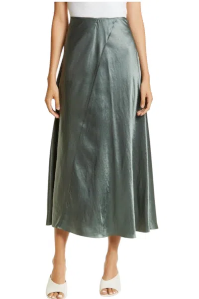 Vince Raw Edge Paneled Slip Skirt In Deep Aegean In Multi