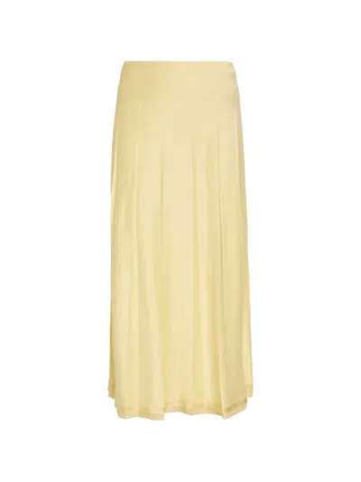 Vince Raw-edge Pleated Satin Midi Skirt In Yellow