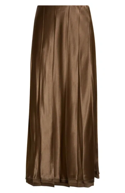 Vince Raw-edge Pleated Statin Skirt In Brown