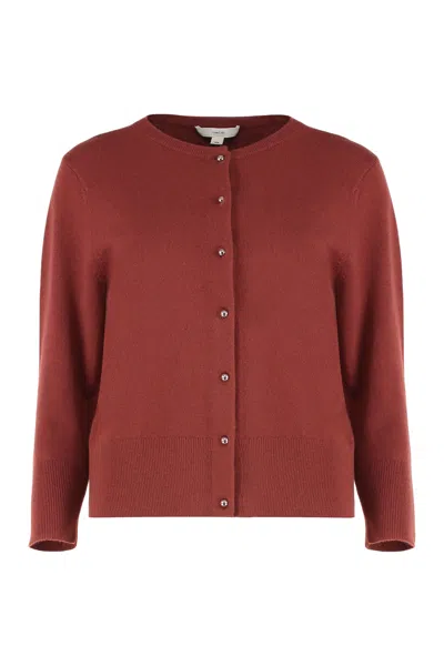 Vince Red Dark Cardigan, Elegant And Versatile. In Brown