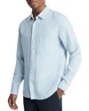 Vince Men's Bayside Striped Linen Button-front Shirt In Lake Blue