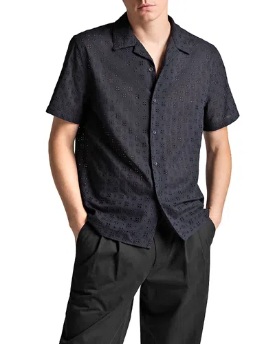 Vince Regular Fit Eyelet Short Sleeve Camp Shirt In Blue