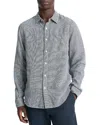 Vince Houndstooth Classic Fit Linen Button-up Shirt In Gray