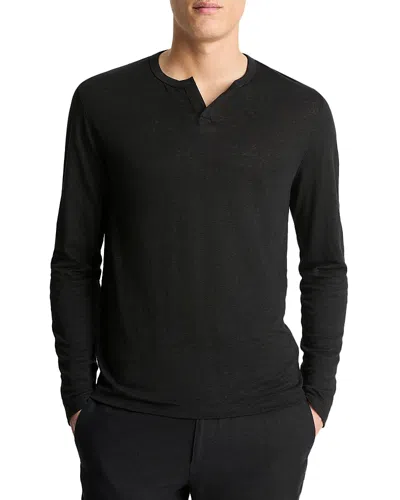 Vince Regular Fit Long Sleeve Linen Tee In Black