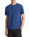 Vince Garment Dyed Short Sleeve Henley In Washed Faded Cobalt