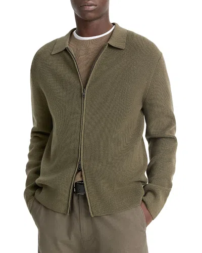 Vince Regular Fit Zip Front Sweater In Olive Leaf