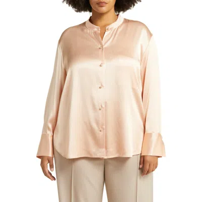 Vince Relaxed Band Collar Button-up Shirt In Pink