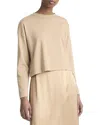 Vince Long Sleeve Cotton Crop T-shirt In Brown