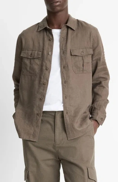 Vince Relaxed Fit Linen Utility Shirt In Mangrove