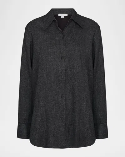 Vince Relaxed-fit Long-sleeve Jaspe Shirt In Black