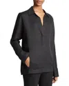 Vince Kangaroo Pocket Long-sleeve Linen Pullover Top In Black