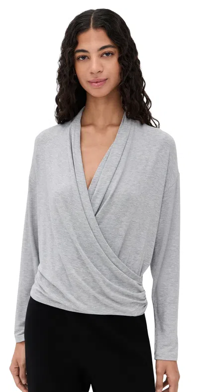 Vince Relaxed Long Sleeve Fixed Wrap Top H Pale Grey In Gray