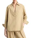 Vince Stripe Relaxed Cotton Popover Shirt In Brown
