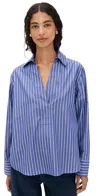 Vince Pinstripe Long-sleeve Popover Shirt In Blue
