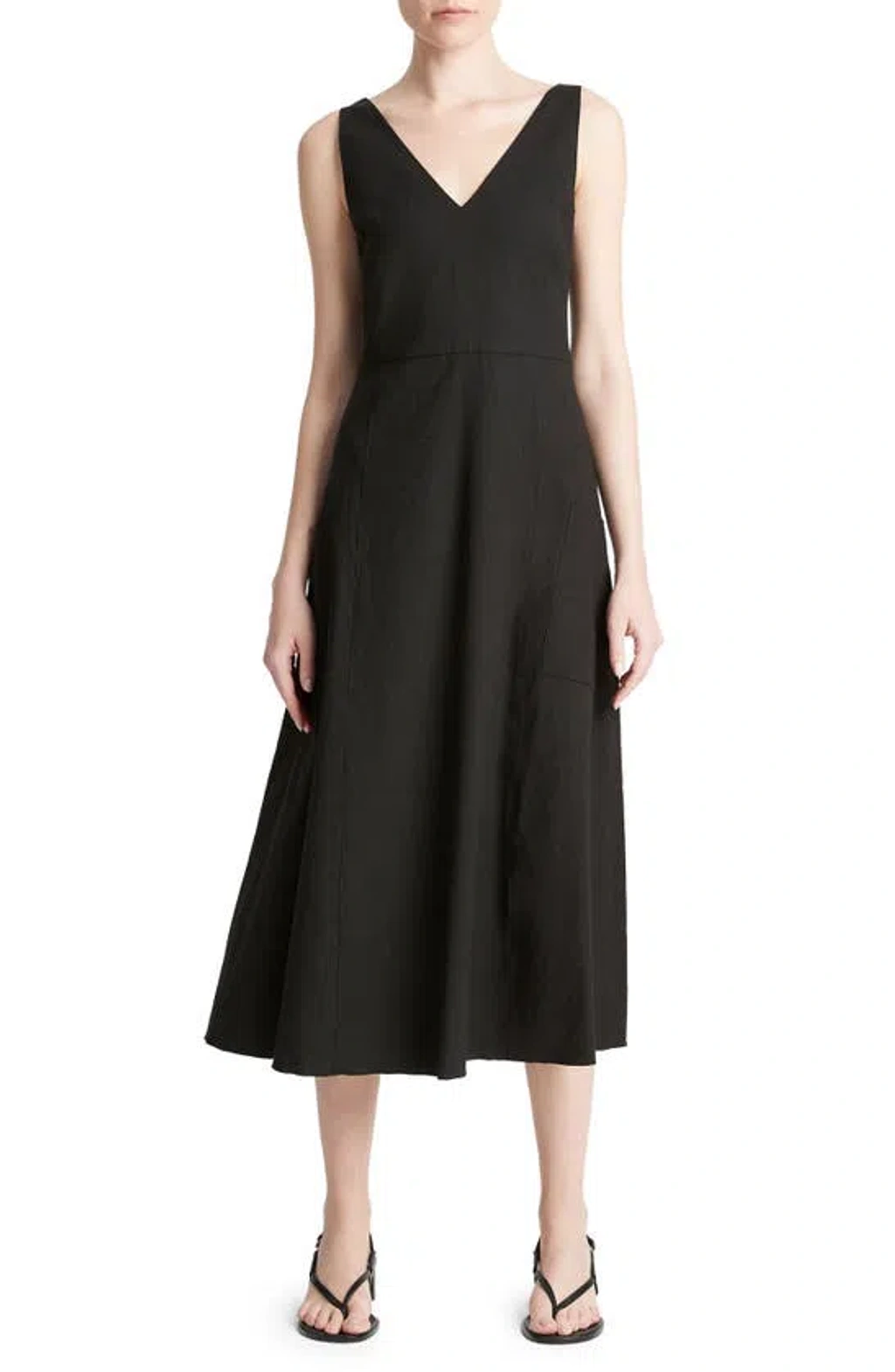 vince relaxed sleeveless linen blend midi dress Vince Women's Sleeveless Ribbed Midi Dress - Blue - Size XL