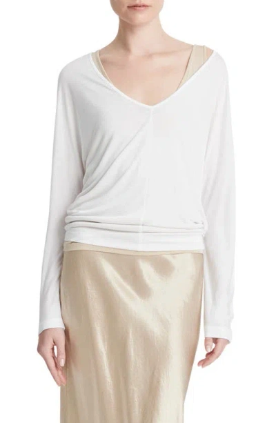 Vince Relaxed V-neck Knit Top In White
