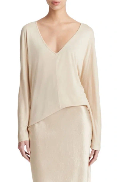 Vince Relaxed V-neck Knit Top In Beige