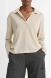 Vince Slit Crepe Popover Top In Lightt Heather Ecru