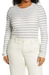 Vince Striped Long-sleeve Top In White Cotton In Off White/black
