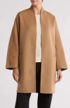 Vince Reversible Collarless Wool Blend Coat In Dark Camel/med H Grey