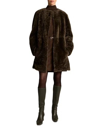 Vince Reversible Shearling Car Coat In Green
