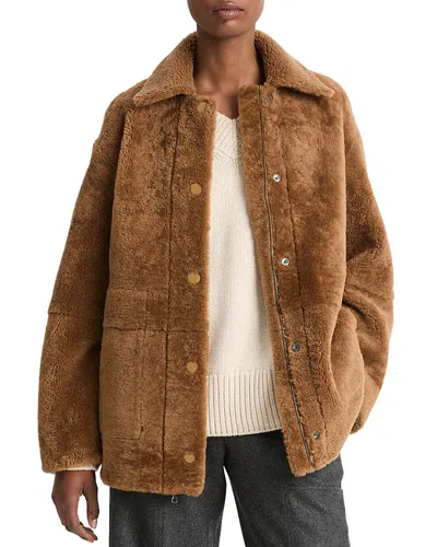 Vince Reversible Shearling Coat In Almond