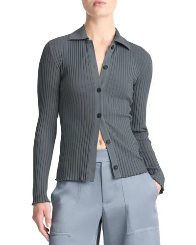 Vince Rib Button-up Polo Shirt In Grey